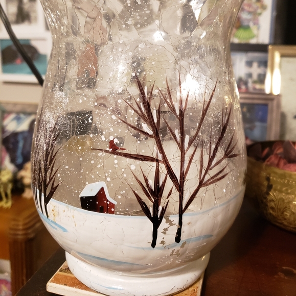 Painted Crushed Glass Christmas Candle Holder or Vase - Picture 10 of 11